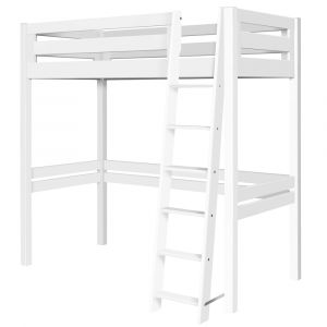 Lit mezzanine 2 places bois massif blanc 140x190 cm