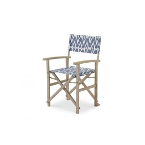 Directeur de jardin fauteuil tissu kilim bleu bois  couleur claire