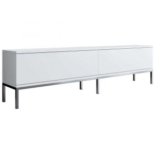 Meuble tv en agglom&eacute;r&eacute; et m&eacute;tal  blanc et argent&eacute;