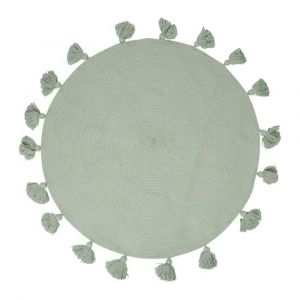 Tapis rond pompons vert coton D90cm