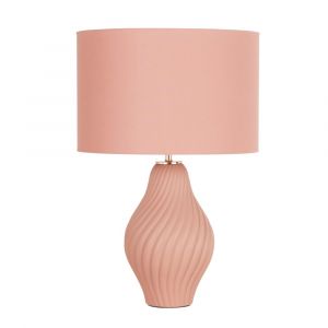 Lampe en c&eacute;ramique torsad&eacute;e et abat-jour en polyester recycl&eacute; rose