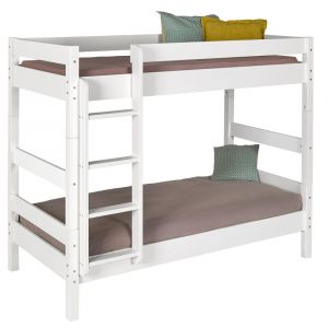 Pack lit superpos&eacute; avec 2 matelas bois massif blanc 80x190 cm