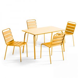Ensemble table de jardin en m&eacute;tal et 4 chaises jaune