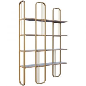 Biblioth&egrave;que design 4 niveaux 124x26x182 cm en m&eacute;tal dor&eacute;