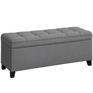 Banc de rangement si&egrave;ge capitonn&eacute; tissu de lin gris fonc&eacute;