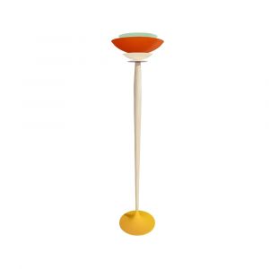 Lampadaire bois,m&eacute;tal H162cm  jaune;Abat-jour: orange