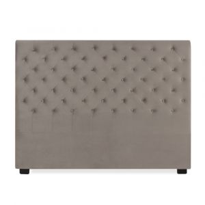 T&ecirc;te de lit capitonn&eacute;e en velours taupe 160cm