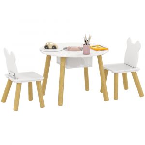 Table enfant avec chaise 2 chaises mat&eacute;riau plastique couleur blanc
