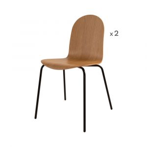 Lot de 2 chaises en bois clair et m&eacute;tal