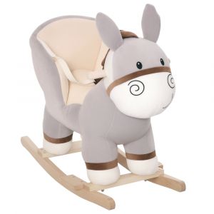 Cheval &agrave; bascule mod&egrave;le &acirc;ne musicale peluche douce gris