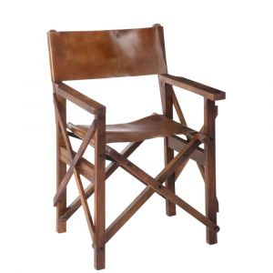 Chaise de regisseur pliable cuir bois marron 56cm