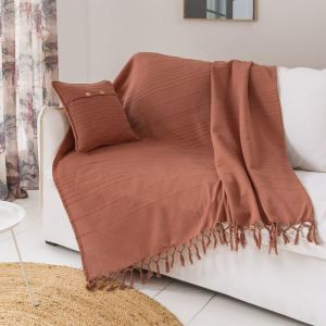 Jet&eacute; de canap&eacute; en coton marron noisette 270x250cm