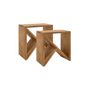 Ensemble de 2 tables de chevet en bois de pin vieilli 50x50cm