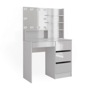 Coiffeuse avec &eacute;clairage LED, et &eacute;tag&egrave;re miroir Blanc 90x140cm