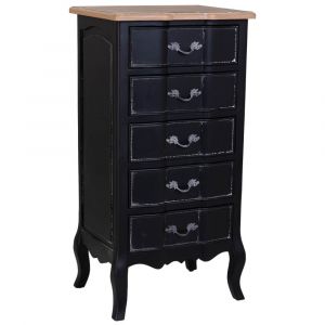 Commode en bois laqué noir vieilli avec 5 tiroirs 50x40x98h cm