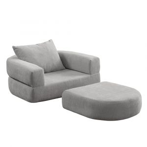 Fauteuil convertible avec repose-pied, lit pliant compact gris