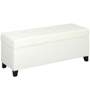 Banc de rangement si&egrave;ge capitonn&eacute; tissu de lin cr&egrave;me