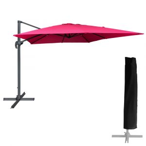 Parasol d&eacute;port&eacute; carr&eacute; 3x3m aluminium toile rose avec housse