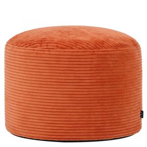 Pouf repose-pieds round velours c&ocirc;tel&eacute; orange terracotta