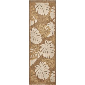 Tapis int&eacute;rieur et ext&eacute;rieur aspect jute feuille jaune - 60x90