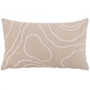 Housse de coussin en coton et lin mélangés à motif brodé crème 50x30