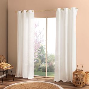 Rideau &agrave; &oelig;illets en pur lin lav&eacute; Craie 150x350cm