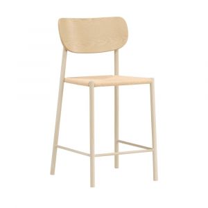 Tabouret de bar en r&eacute;sine tress&eacute;e et m&eacute;tal H66.5cm - Beige
