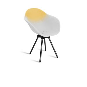 Fauteuil en plastique recyclé jaune et blanc, pied en acier revalorisé