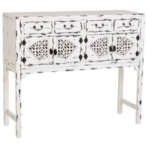 Console en bois laqu&eacute; blanc avec 4 tiroirs et 4 portes 120x40x102h cm