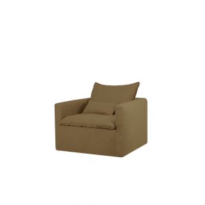 Fauteuil en coton et lin d&eacute;houssable vert 109x96cm