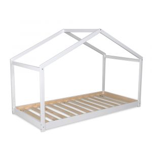 Lit cabane 90x190 sommier inclus blanc laqu&eacute;