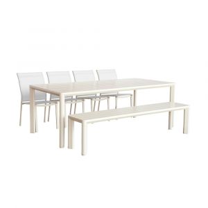Table de jardin aluminium et textil&egrave;ne 1 banc 4 chaises beige