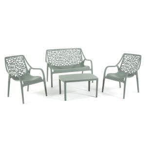 Salon de jardin 4 places en polypropyl&egrave;ne avec fibre de verre vert