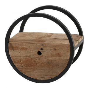 Etag&egrave;re murale ronde D40cm bois recycl&eacute; brut et m&eacute;tal noir vieilli