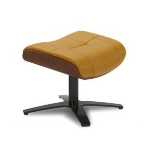 Pouf en cuir jaune et ch&ecirc;ne naturel