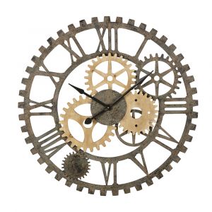 Horloge murale rouages en sapin et métal noir D100