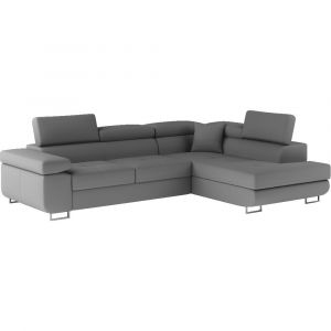Canap&eacute; d'angle droit convertible simili cuir 5 places gris fonc&eacute;