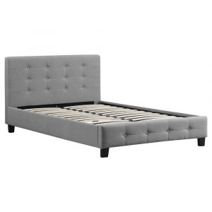 Lit simple capitonn&eacute; en tissu, gris, avec strass, 120 x 190 cm