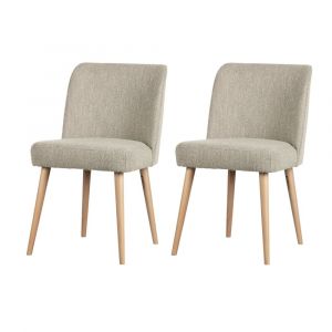 Lot de 2 chaises de repas en tissu bouclé naturel