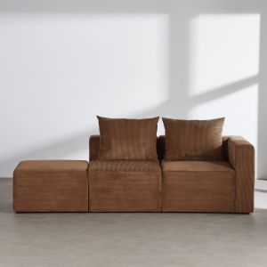 Canap&eacute; 2/3 places en velours c&ocirc;tel&eacute; caramel