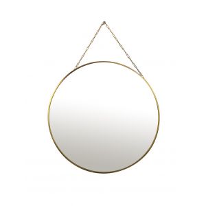 Miroir rond en m&eacute;tal dor&eacute; avec chainette 30cm