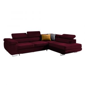 Canap&eacute; d'angle convertible droit 4 places tissu velours bordeaux