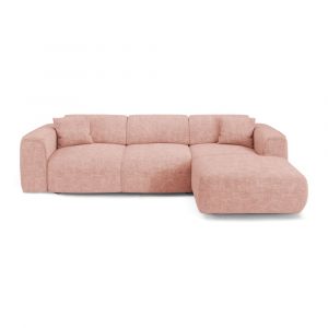 Canap&eacute; convertible angle droit 5 places velours textur&eacute; rose vintage