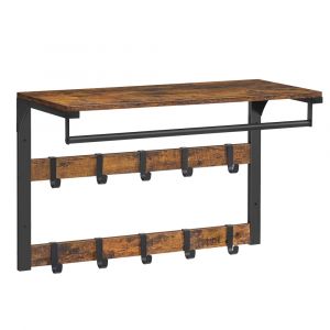 Porte-manteau mural avec 10 crochets amovibles sur 2 rang&eacute;es marron