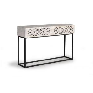 Console en manguier et pieds en m&eacute;tal vieilli noir et blanc