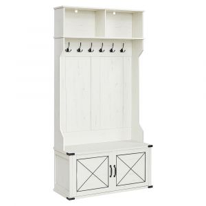 Porte-manteau avec banc et armoire &agrave; chaussures blanc