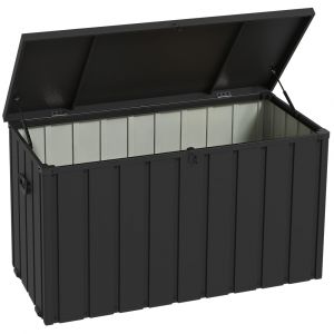 Coffre de rangement malle de jardin capacit&eacute; 450l en m&eacute;tal anthracite