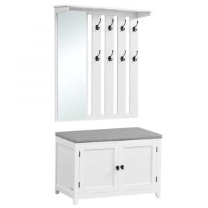 Ensemble porte-manteau avec banc &agrave; chaussures largeur de 82 cm blanc