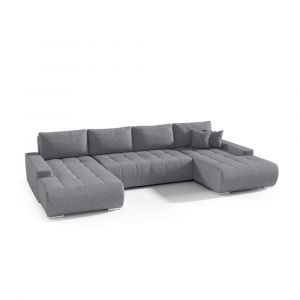 Canap&eacute; d'angle panoramique convertible 6 places en tissu gris
