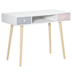 Bureau enfant style scandinave 2 tiroirs et 1 niche blanc